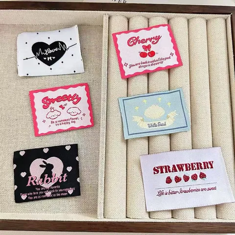 Cute Woven Cloth Patches Cartoon Rabbit Cherry Puppy Heart Strawberry Decorative Applique DIY Sewing Garment Accessories