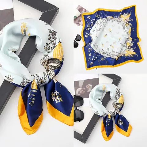 Women Fashion Satin Scarf Vintage Floral Paisley Print Square Neck Scarf Elegant Daily Commute Neck Scarf