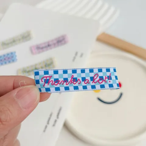 Embroidered Woven Label Plaid Cloth Sticker Thanks A Lot Patch For Garment Bags Shoes Hats DIY Decoration Craft
