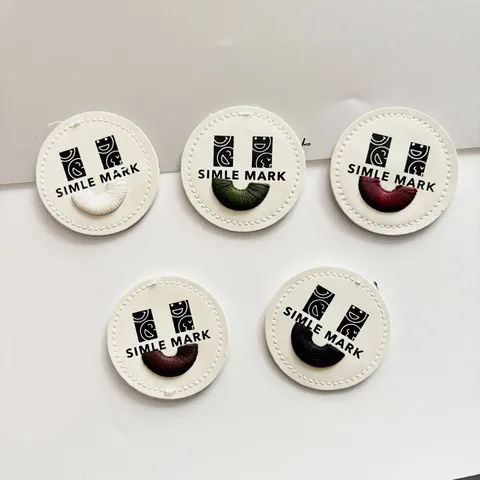 Round PU Leather Embroidered Patch Smile Face Clothing Badge Decorative Applique For Clothes Bags Pants Hats