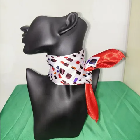 Women Fashion Satin Square Scarf Vintage Geometric Printed Small Neckerchief Silk Feel Head Scarf Wrap For Daily Wear