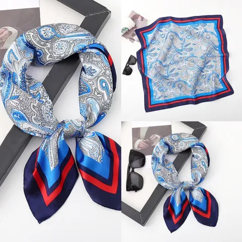 Women Fashion Satin Scarf Vintage Floral Paisley Print Square Neck Scarf Elegant Daily Commute Neck Scarf