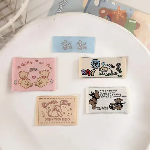 Cute Cartoon Woven Labels DIY Clothing Accessories Polyester Fabric Tags For Sewing Handmade Garment Decoration