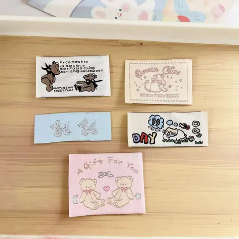 Cute Cartoon Woven Labels DIY Clothing Accessories Polyester Fabric Tags For Sewing Handmade Garment Decoration