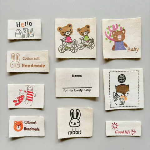 Reine Baumwolle Stoffflicken Handgemacht DIY Zubehör Kleidungsstück Etikett Süße Cartoon Tier Gedruckt Stoffetiketten Für Nähen Hüte Taschen Schal