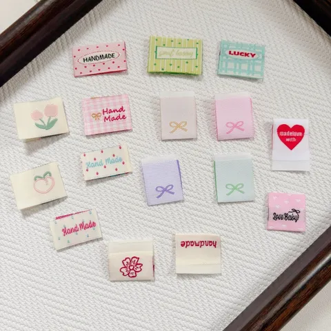 Korean Style Cute Bow Polka Dot Woven Labels DIY Handmade Garment Accessories For Clothing Bag Tags