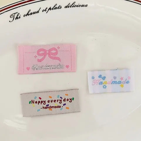 Woven Label Fabric Patch Cute Korean Style Handmade Slogan Cartoon Puppy Rainbow Decorative Clothing Accessories DIY Craft Label