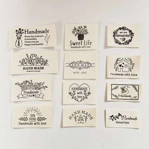 Handmade Cotton Cloth Labels Sewing Floral Slogan Tags For DIY Clothing Socks Doll Clothes Minimalist Fabric Craft Labels