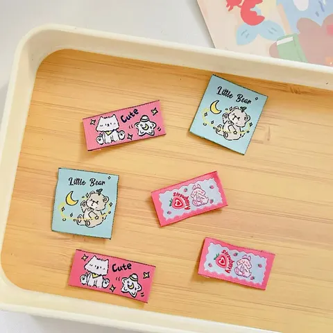 Cartoon Woven Label Cute Strawberry Rabbit Little Bear Puppy Embroidery Patch DIY Clothing Sewing Accessories Craft Label