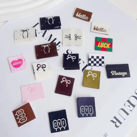 Ins Style Woven Label DIY Clothing Decorative Tags Embroidered Cloth Patches Bow Letter Washable Folded Tags For Socks Garment Craft