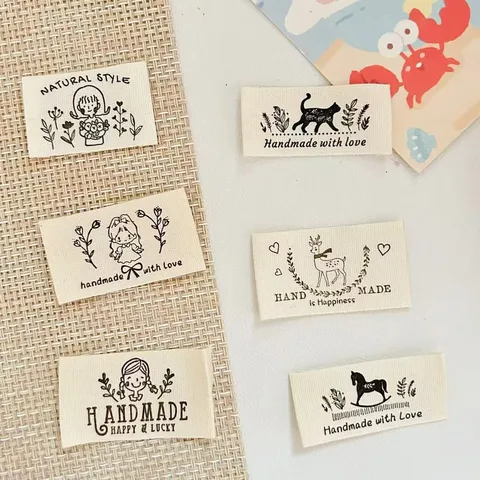 Cotton Fabric Labels Handmade Sewing Cloth Labels Folded Decorative Tags For DIY Garment Bag Hat Craft Accessories