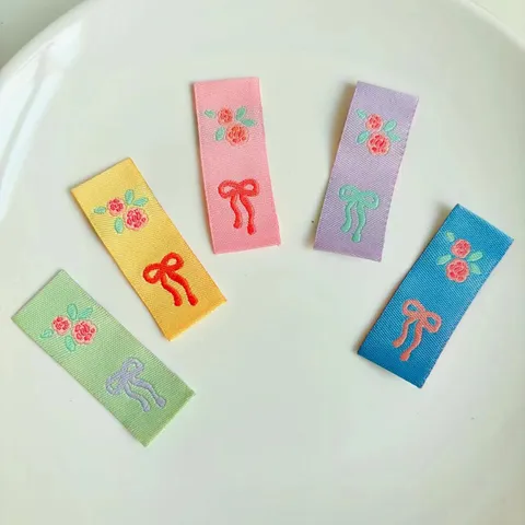 Woven Bow Rose Embroidery Clothing Labels DIY Garment Trims For Women Children Clothes Hats Shoes Bags