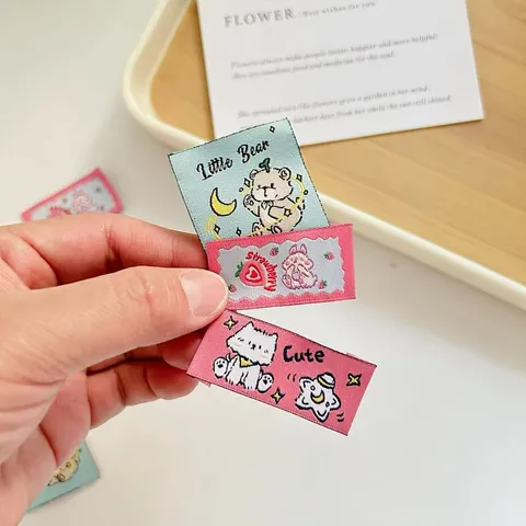 Cartoon Woven Label Cute Strawberry Rabbit Little Bear Puppy Embroidery Patch DIY Clothing Sewing Accessories Craft Label