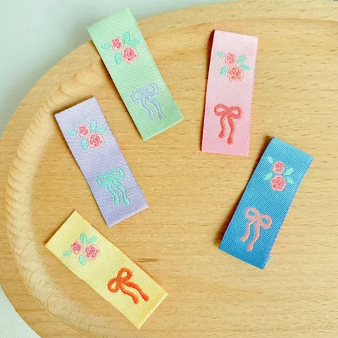 Woven Bow Rose Embroidery Clothing Labels DIY Garment Trims For Women Children Clothes Hats Shoes Bags