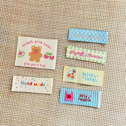 Handmade Woven Label Garment Accessories Cute Bear Fruit Plaid Design DIY Clothing Bag Shoes Decorative Patches