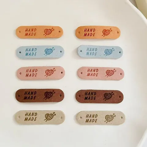 Handmade PU Leather Labels with Embossed Heart Yarn Ball Design DIY Decorative Tags For Clothing Hats Bags Accessories