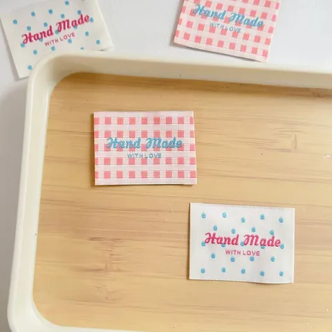 Handmade Woven Cloth Labels Assorted Grid And Polka Dot Embroidery Tags For Clothing Bags Sewing DIY Craft Decoration