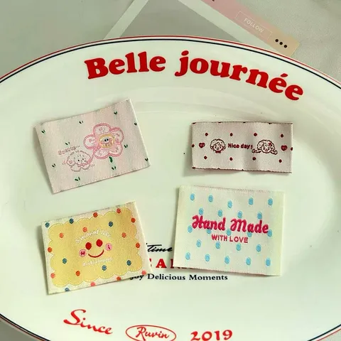 Korean Cute Polka Dot Woven Label DIY Handmade Cloth Badge Scarf Bag Garment Tag Decorative Patch Craft