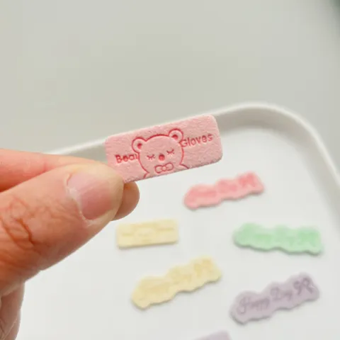 Macaron Microfiber Soft Leather Label Cute Bear Bowknot Handmade Sewing DIY Accessories Garment Clothing Decor