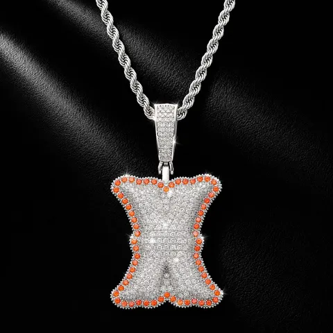 Collana con Ciondolo a Lettera Iniziale Hip Hop Rame Zircone Cubico Pavé Gioielli con Catena da Uomo