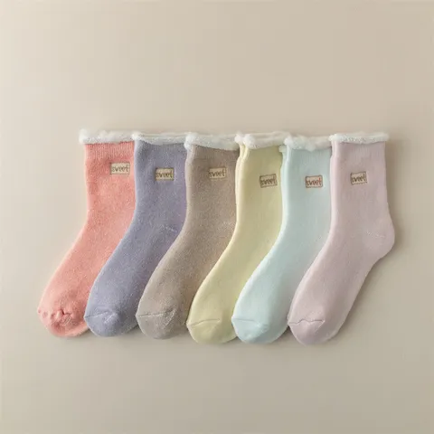 Women's Winter Thermal Fleece Lined Crew Socks Cozy Solid Color Thick Sleep Floor Socks