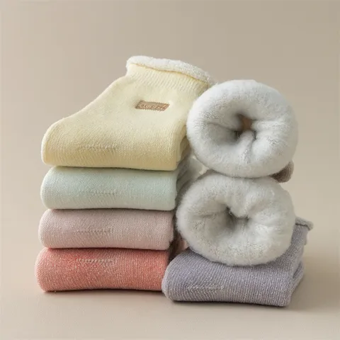 Women's Winter Thermal Fleece Lined Crew Socks Cozy Solid Color Thick Sleep Floor Socks