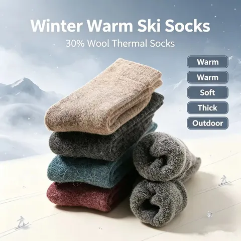 Unisex Winter Warm Thermal Wool Socks Thickened Cold Weather Snow Outdoor Crew Socks Soft Comfortable Daily Wear