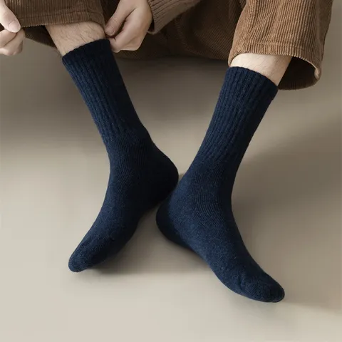 Men's Winter Warm Wool Sports Socks Thickened Terry Bottom Mid Tube Outdoor Athletic Thermal Casual Socks