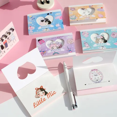 Bloc de Notas de Papel de Niña y Conejo de Dibujos Animados Lindos Notas Adhesivas de Planificador Material Decorativo Papelería Para Estudiantes
