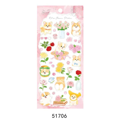 Mignons Stickers Décoratifs Laser en PVC Animaux Corgi Shiba Inu Panda Bouledogue Français Dessin Animé Autocollants de Papeterie