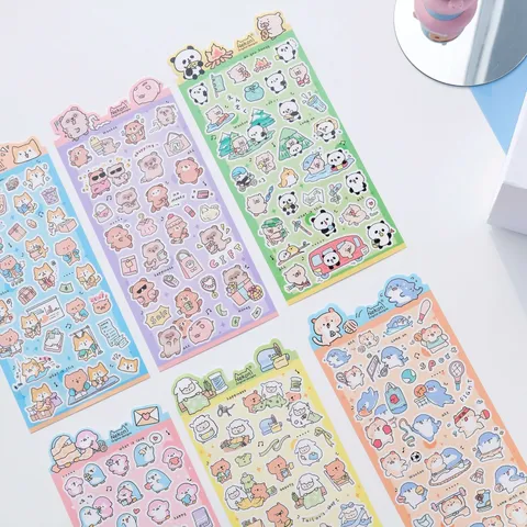 Pegatinas Decorativas Creativas de Animales Tiernos Vida Diaria Papelería Estudiante Planificador Diario Scrapbook