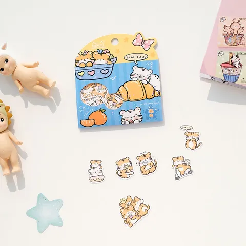 NEKONI Pegatinas Decorativas Lindas de Animales y Comida Dibujos Animados Conejo Oso Perro Diario Álbum Pegatinas