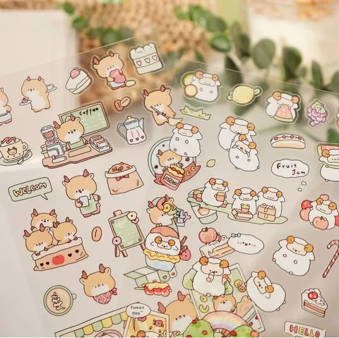 Pegatinas PET Impermeables de Animales de Dibujos Animados para Diario Funda de Teléfono Scrapbooking Papelería Decorativa