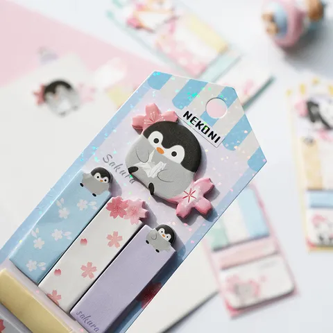 Bloc de Notas Adhesivas Lindo Gato de Flor de Cerezo Memo Pad Kawaii Animal Marcapáginas Autoadhesivos Papelería Para Oficina Escuela