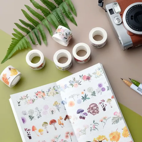 Botanische Bloemen Washi Tape Set Aquarel Plant Paddenstoel Decoratieve Plakband Voor Journal DIY Ambacht Scrapbooking