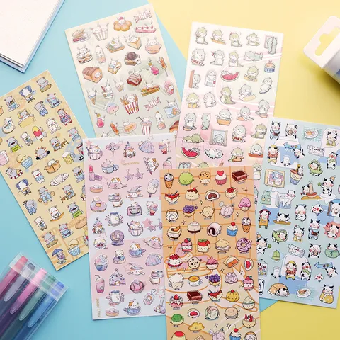 Lindos Animales Dinosaurio Hipopótamo Gato Comida Pegatinas PVC Decorativas Agenda Papelería Scrapbook DIY Calcomanías Paquete