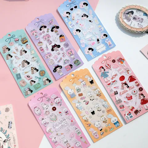 Cute Cartoon Girl Rabbit Tea Party Decorative PVC Stickers DIY Hand Ledger Scrapbook Stationery Supplies