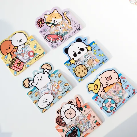 Nekoni Pegatinas de Animales de Dibujos Animados Lindo Gato Panda Cerdo Teddy Oveja Foca Paquete de Pegatinas Decorativas para Diario DIY
