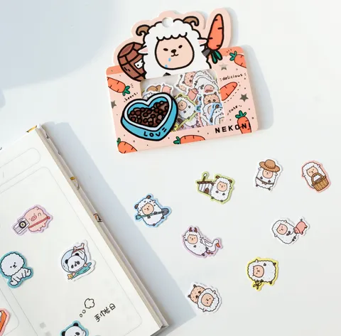 Nekoni Pegatinas de Animales de Dibujos Animados Lindo Gato Panda Cerdo Teddy Oveja Foca Paquete de Pegatinas Decorativas para Diario DIY