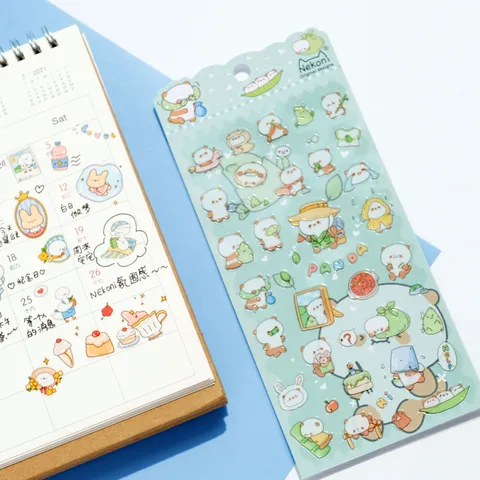 Simpatici Animali Adesivi Decorativi Impermeabili in PVC per Diario Coniglio Maiale Panda Mucca Anatra Lontra DIY Cancelleria