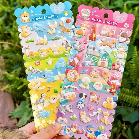 Cute Cartoon Animal 3D Foam Stickers Cat Dog Elephant Zebra Decals For Phone Water Cup Diy Decorative Craft