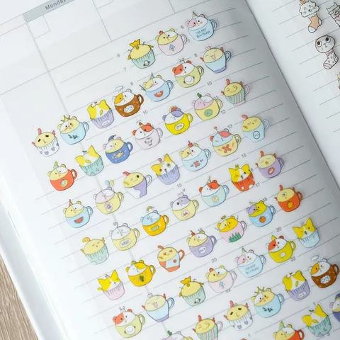 Cute Cartoon Animal Shiba Inu Panda Decorative Bullet Journal Stickers PVC Waterproof Scrapbook Stickers