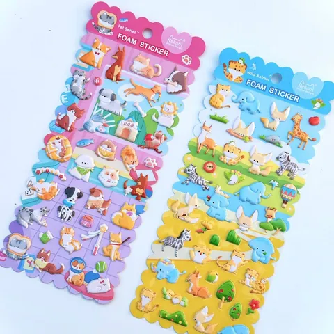 Cute Cartoon Animal 3D Foam Stickers Cat Dog Elephant Zebra Decals For Phone Water Cup Diy Decorative Craft