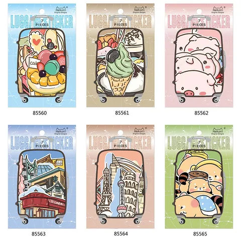 Conjunto de Pegatinas de Diario Decorativas Impermeables Nekoni Lindas Arquitectura Comida Animales Dibujos Animados Maleta