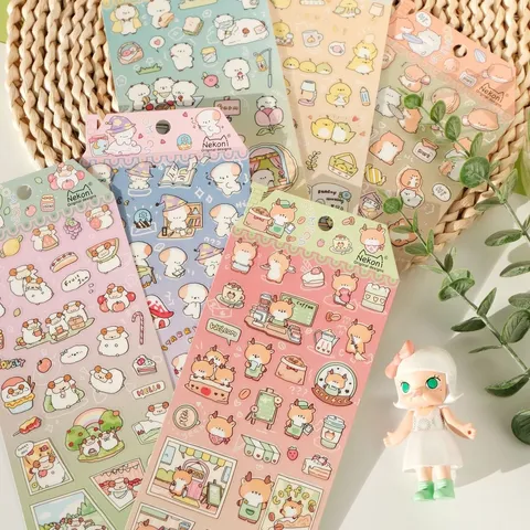 Pegatinas PET Impermeables de Animales de Dibujos Animados para Diario Funda de Teléfono Scrapbooking Papelería Decorativa