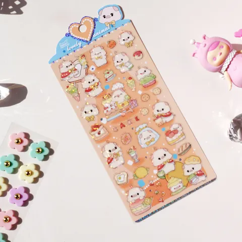 Pegatinas de Diario de Animales de Dibujos Animados Láser de PVC Impermeable Gato Perro Conejo Oso Oveja Cerdo Decorativas DIY