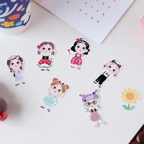 Lindos Pegatinas Decorativas de Diario de Chica de Dibujos Animados DIY Scrapbooking Paquete de Pegatinas de Papel Para Oficina Escuela Manualidades