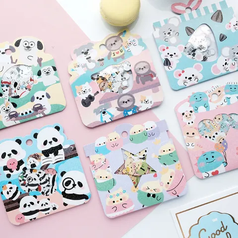 Paquete de Pegatinas de Animales de Dibujos Animados Mini Lindo Gato Perro Panda Dinosaurio Pájaro Conjunto de Papelería DIY Decoración de Teléfono