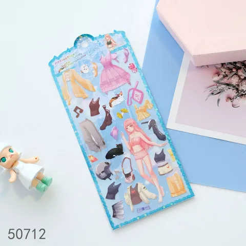 Pegatina Impermeable PVC Dibujos Animados Niña Princesa Vestirse DIY Diario Agenda Papelería Decorativa Juguete Niños
