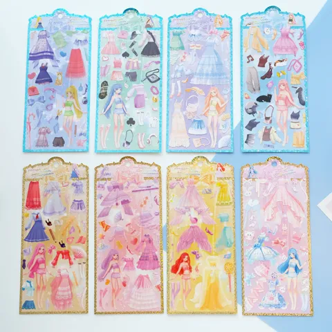 Pegatina Impermeable PVC Dibujos Animados Niña Princesa Vestirse DIY Diario Agenda Papelería Decorativa Juguete Niños